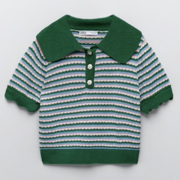 Zara Green Striped Knit Top - Picture 1 of 13
